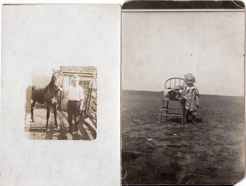 c1910 RPPC Lot of 2 Photos of Children w Pony & Dog Boy Girl Vintage Postcards