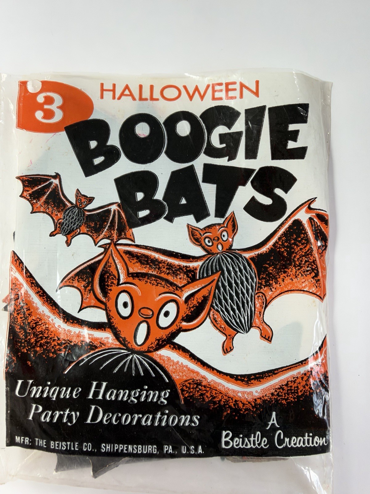 Vintage Beistle Halloween Die Cut Halloween Bat Decorations Set of 3  W/Package