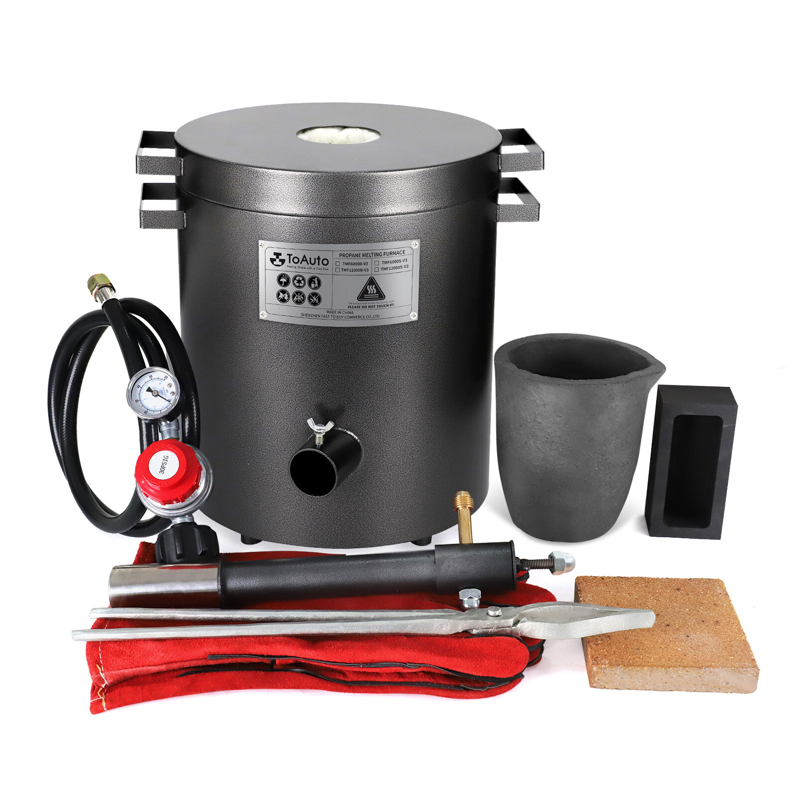 TOAUTO 6KG Propane Melting Furnace Kit Scrap Metal Gold Silver Copper Crucible