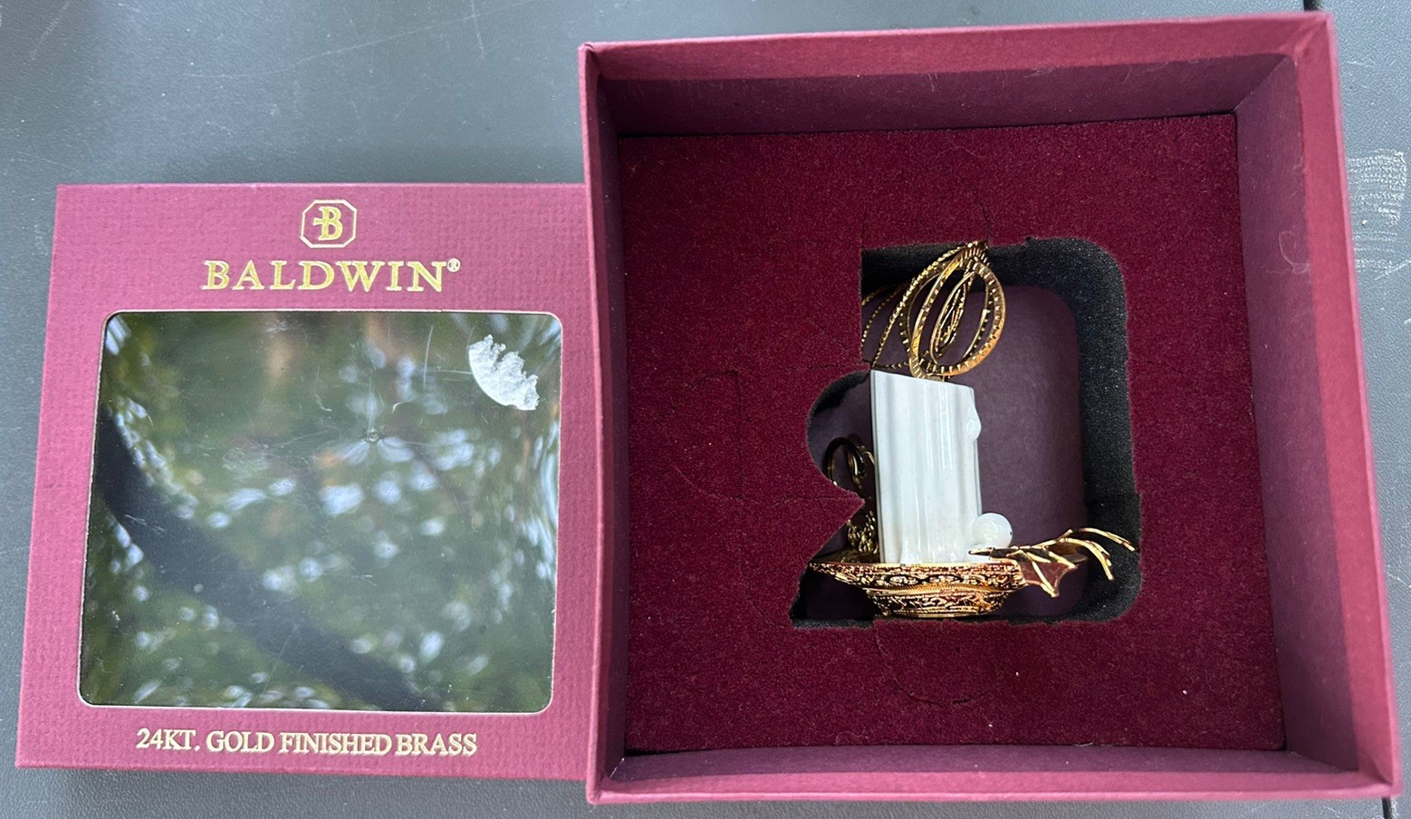 Baldwin 24 KT Gold Finished Brass Candle Ornament in original box