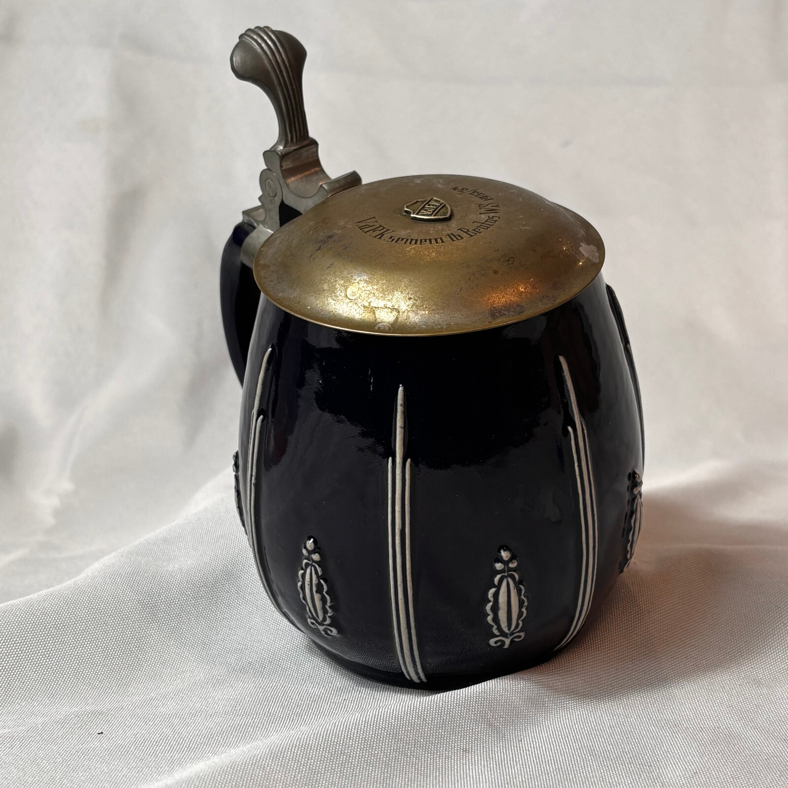 Art Deco Gerzit Gerz Beer Stein 1/2L Pewter & Stoneware German Drinking Vessle
