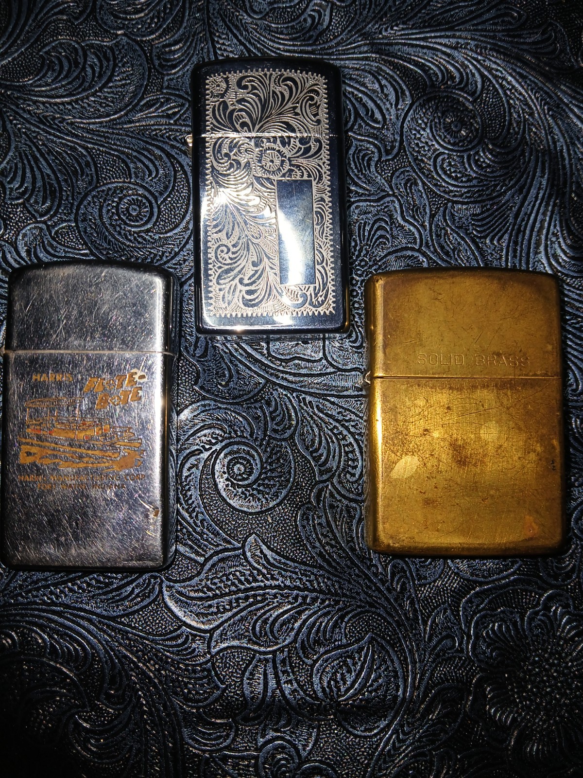 VTg Zippo Lighter Silver Solid Brass RARE Harris Flote Bote Promo Engraved Flora