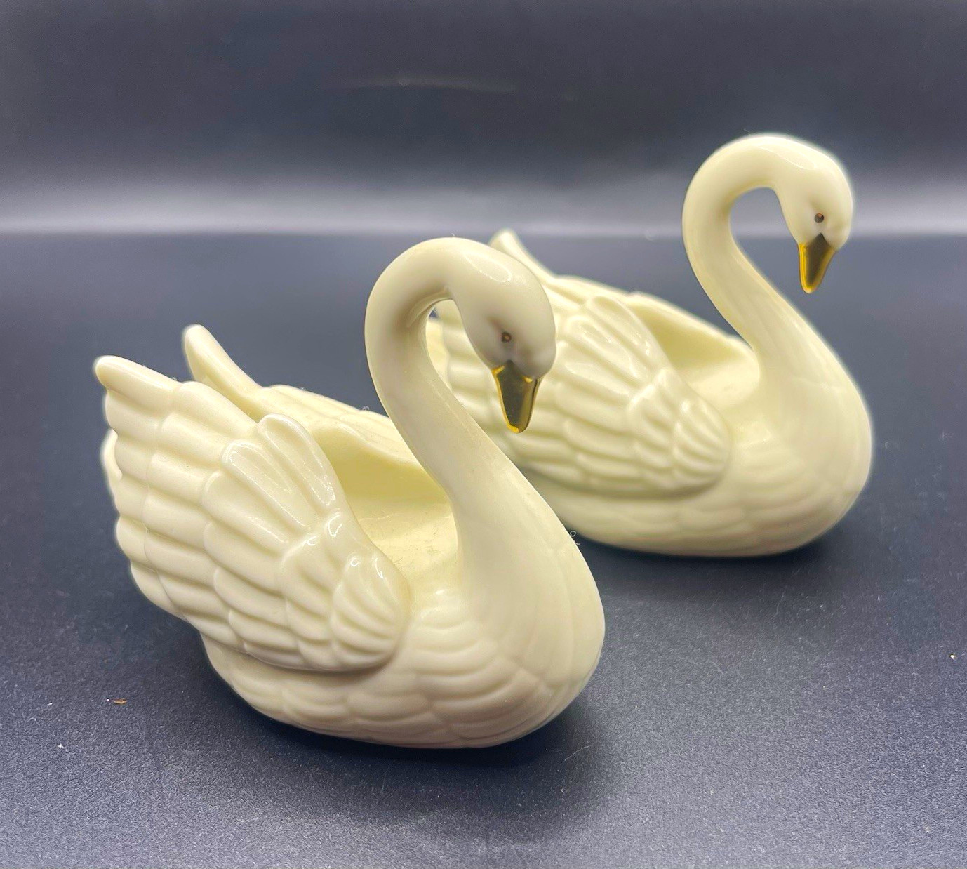 Pair of Vintage Lenox Ivory Porcelain Swan Figurines 24k Wedding Decor