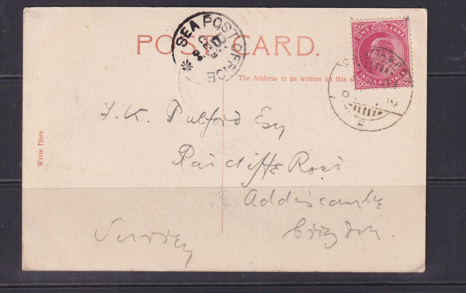 INDIA, CALCUTTA, CHOWRINGHEE FROM YMCA BUILDING, 1904 ppc to GB, SEA POST OFFICE