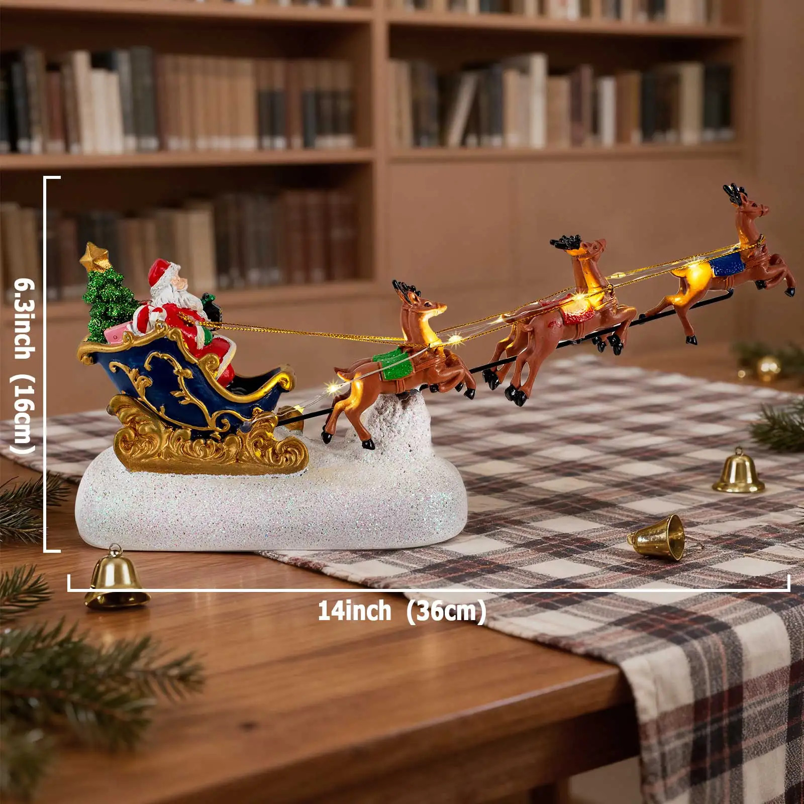 Santa Sleigh Reindeer LED Lighted Christmas Village Collectible Tabletop Decor