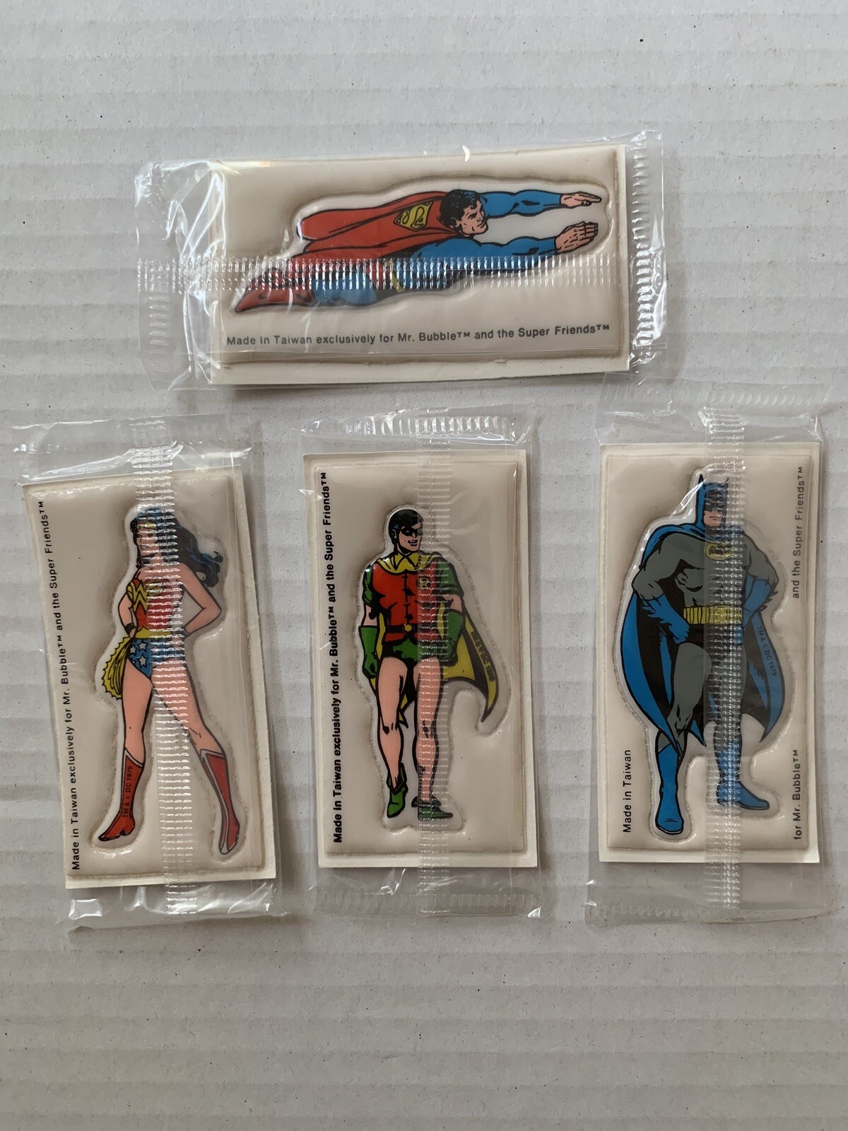 Mr Bubble Super Friends Puffy Sticker Set - Batman Robin Superman Wonder 1979