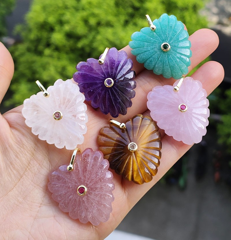 6pcs Natural Amazonite Vary Gems Heart Pendants Magic Reiki Noble Love Amulet