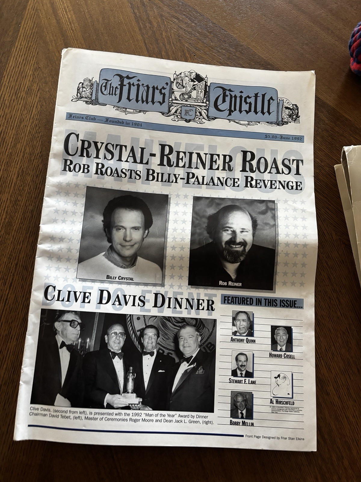 The Friars Epistle.  Newspaper June 1992 Rob Reiner Billy Crystal