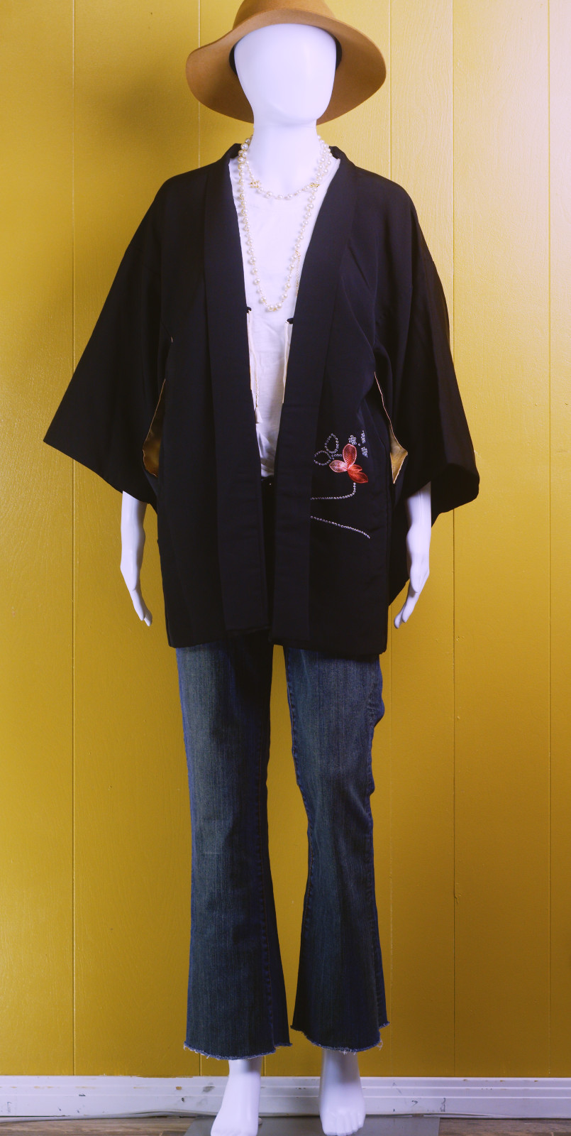 Vintage Japanese Kimono Haori Authentic Butterfly Motif Made In Japan