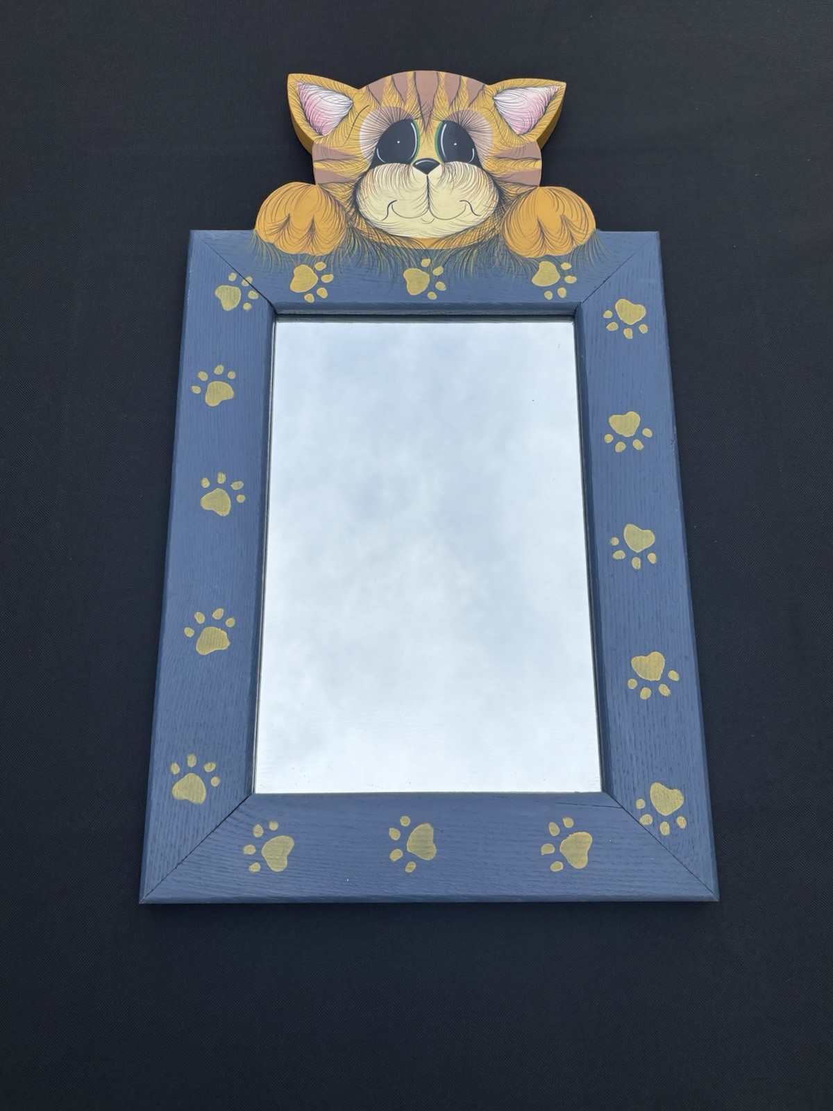 Vintage Homemade Cat Mirror. Primitive Style. Wooden Wall Decor. 