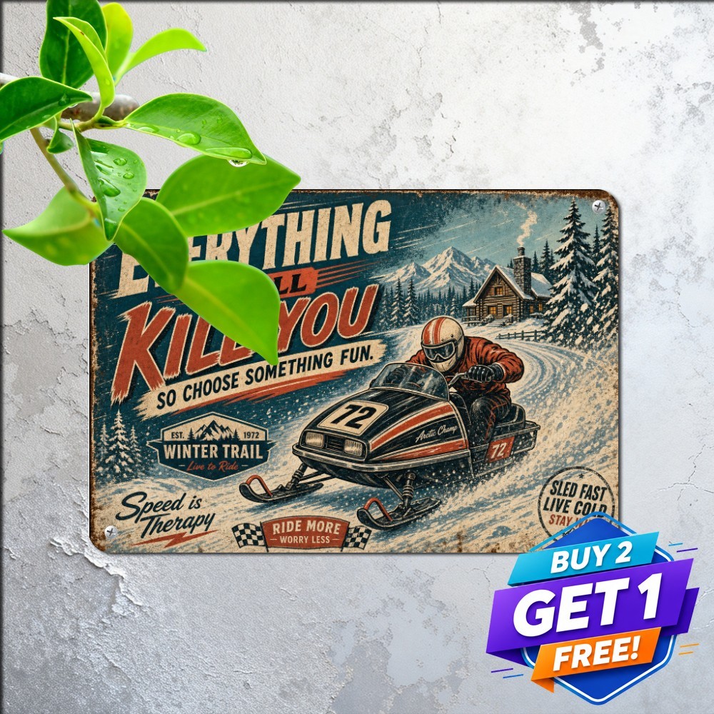 Snowmobile Enthusiast Sign Winter Racing Cabin Wall Decor Metal Tin Plaque