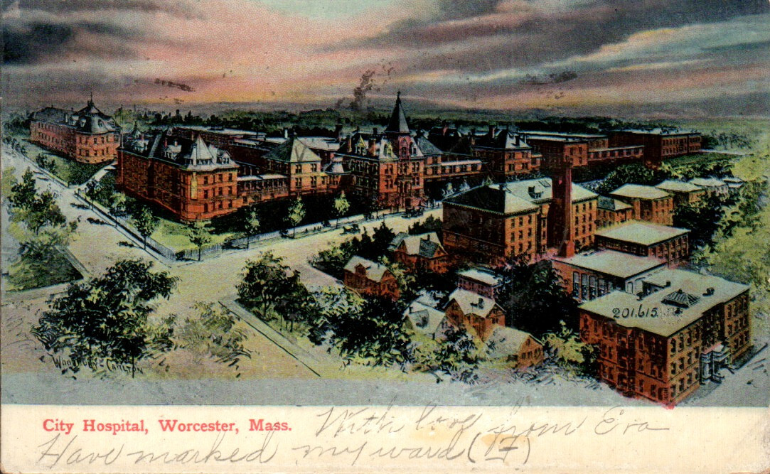 Worcester, Mass, City Hospital, Snowy Scene,  Vintage Postcard 1845