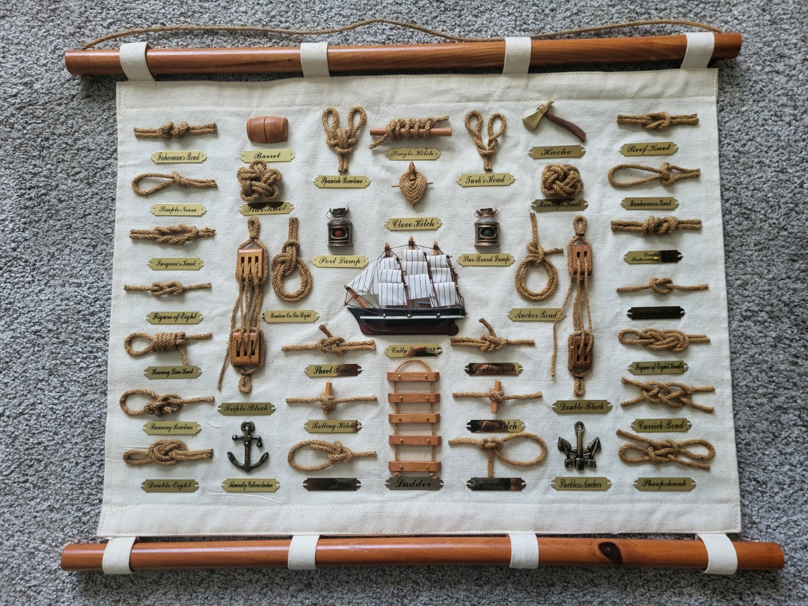 Vintage Cutty Sark nautical knots display canvas wall hanging art