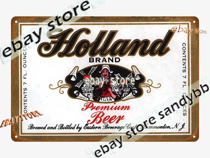 1940s Holland Premium Beer Bottle Label Art Tin Sign retro bar decor garage wall