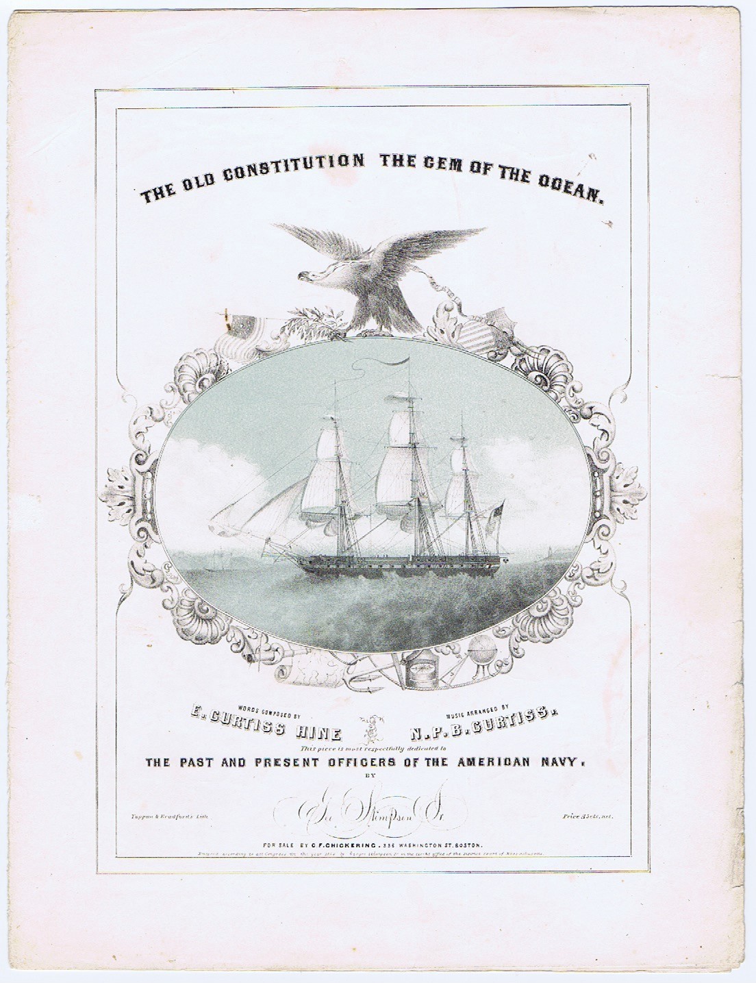U.S.S. Constitution - Naval Officer Dedication - 1850 - best surviving copy?