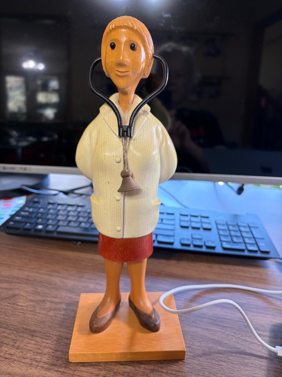 Vintage Italian Hand Carved Wood Doctor Nurse Figurine Medical Folk Art Italy