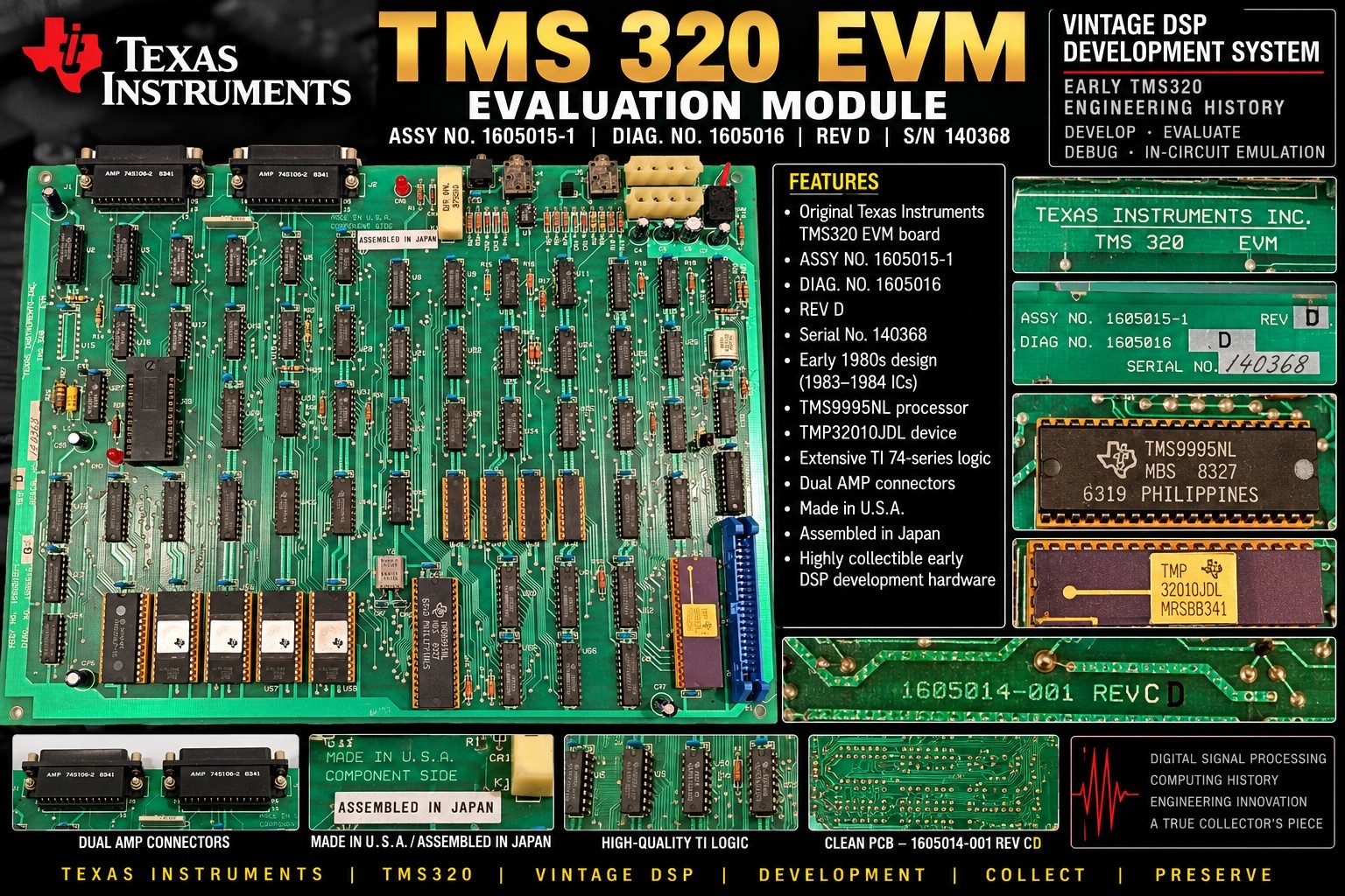 Texas Instruments TMS320 EVM Evaluation Module 1605015-1 Rev D Vintage DSP