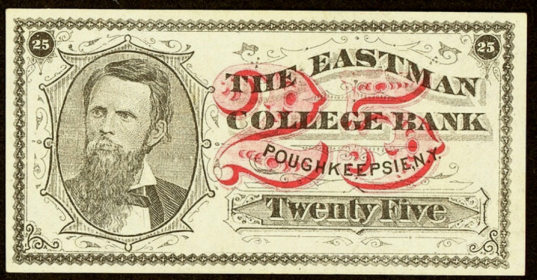 NY 25¢ POUGHKEEPSIE New York The Eastman Business College Bank Circa 1865–1870