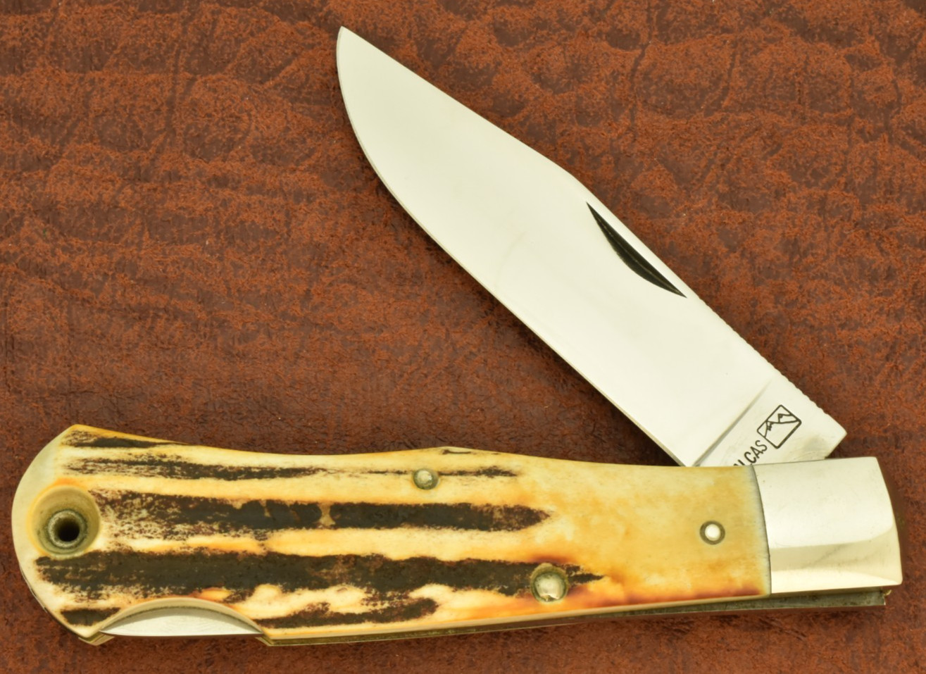 VINATGE ALCAS MADE IN USA AWESOME STAG HUGE JUMBO BULLET TRAPPER KNIFE (36717)