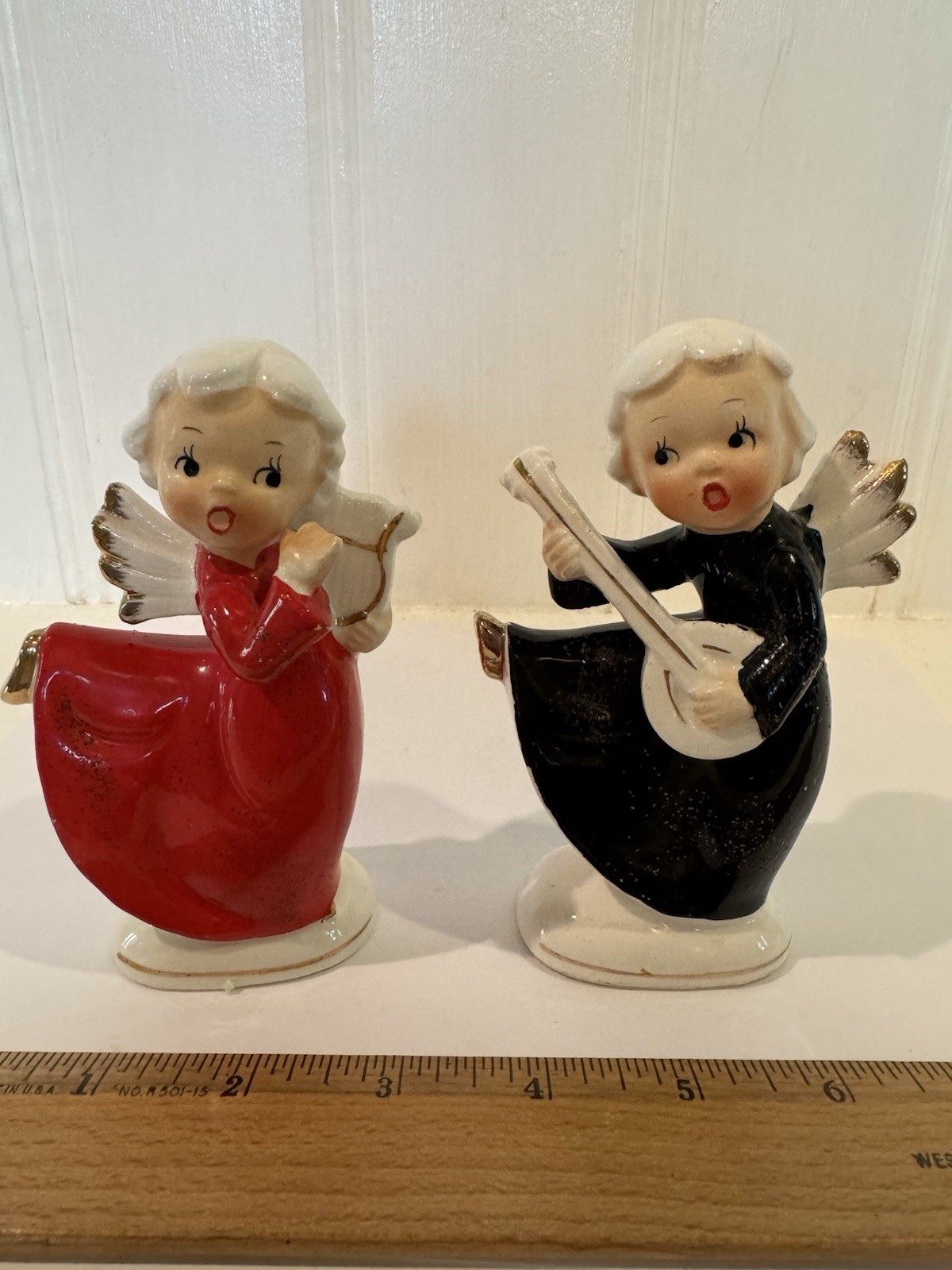 Vintage Japan Shafford Christmas Ceramic Angels with instruments shakers