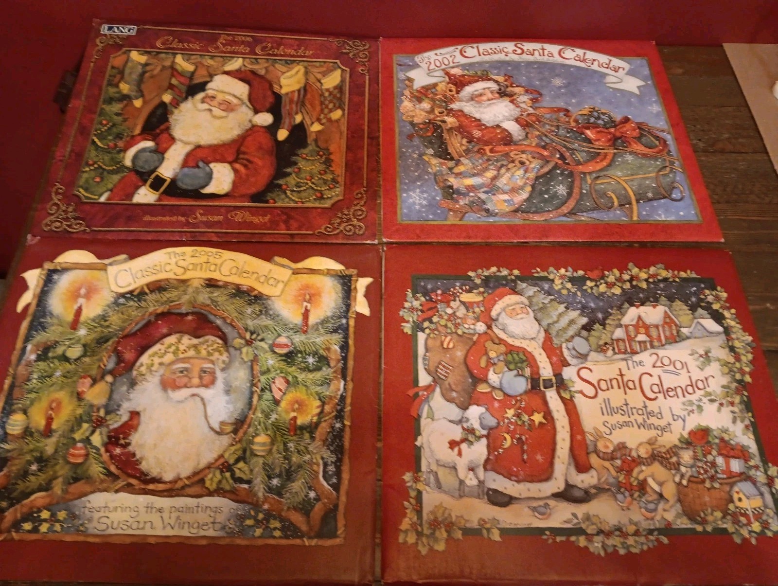 4 Lang Santa Calendars 2001, 2002, 2005, & 2006, All In Very Good Condition