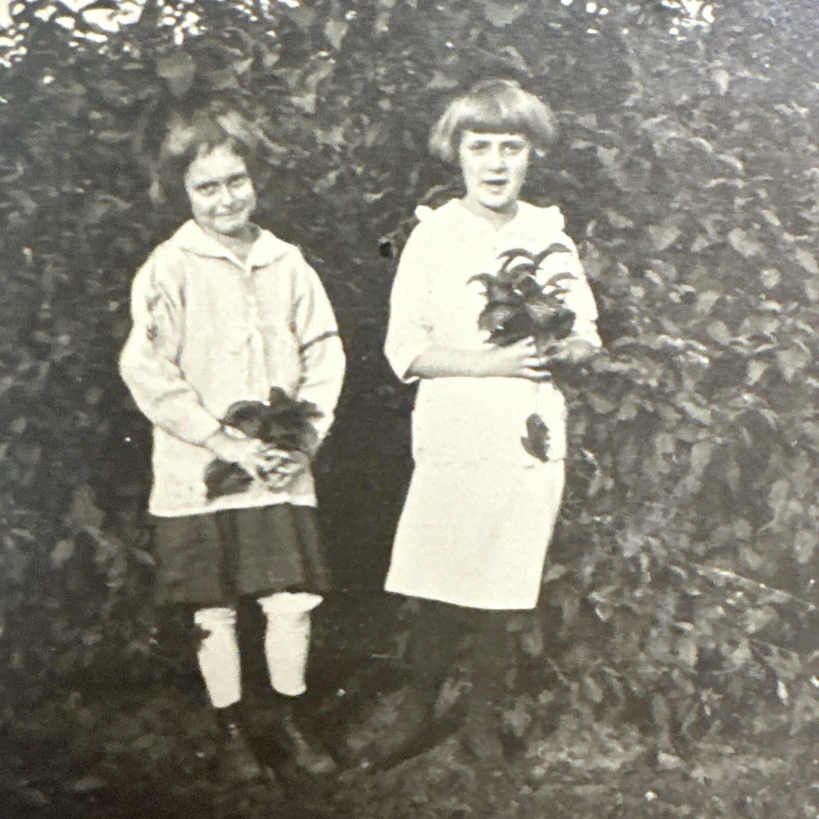 VINTAGE PHOTO 1930s girls with just holding leaves Original Snapshot Uncanny Odd
