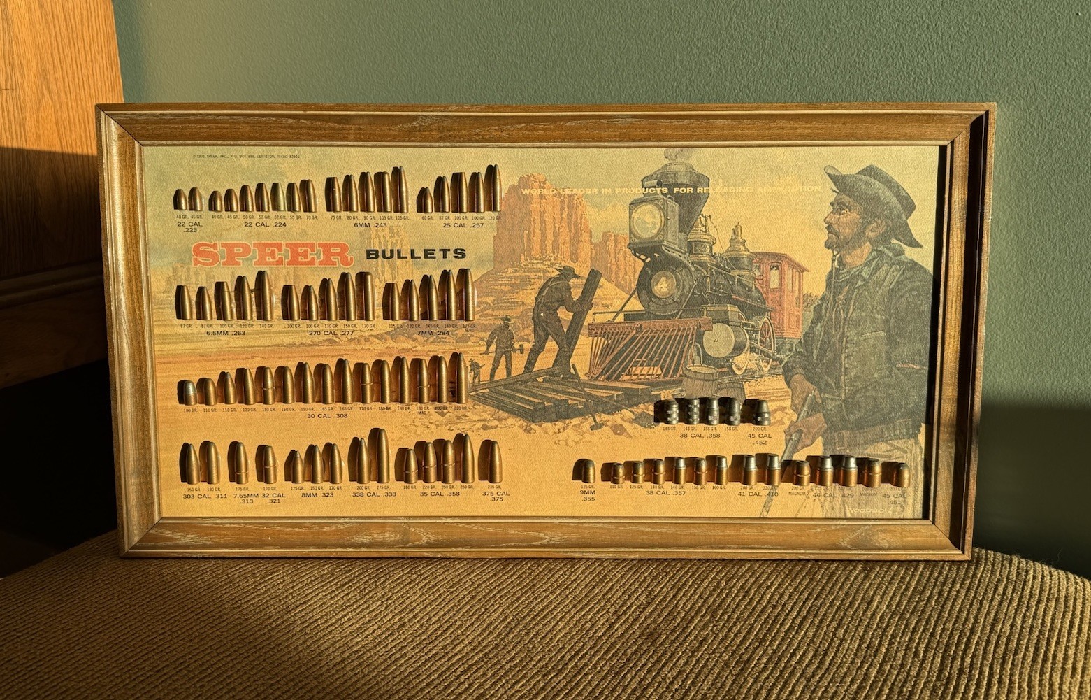 VTG 1971 Speer Framed Advertising Sign Display Board w/ Assorted Bullet Samples