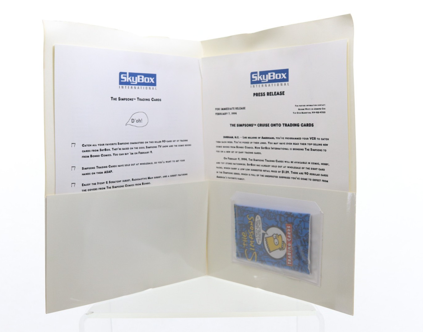 Simpsons Skybox 1994 Press Kit