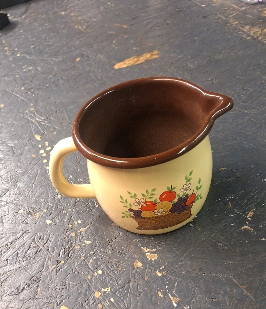 VTG Pitcher Mug Enamel Metal FTDA 1986 3.75\