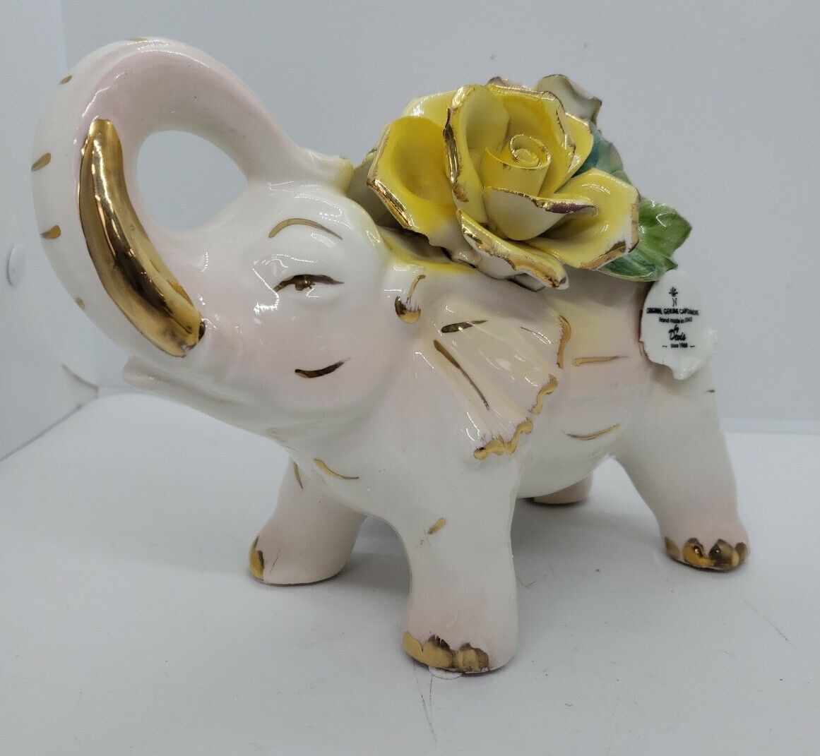 Genuine Capodimonte By Devis Porcelain Elephant w/Flowers 8\