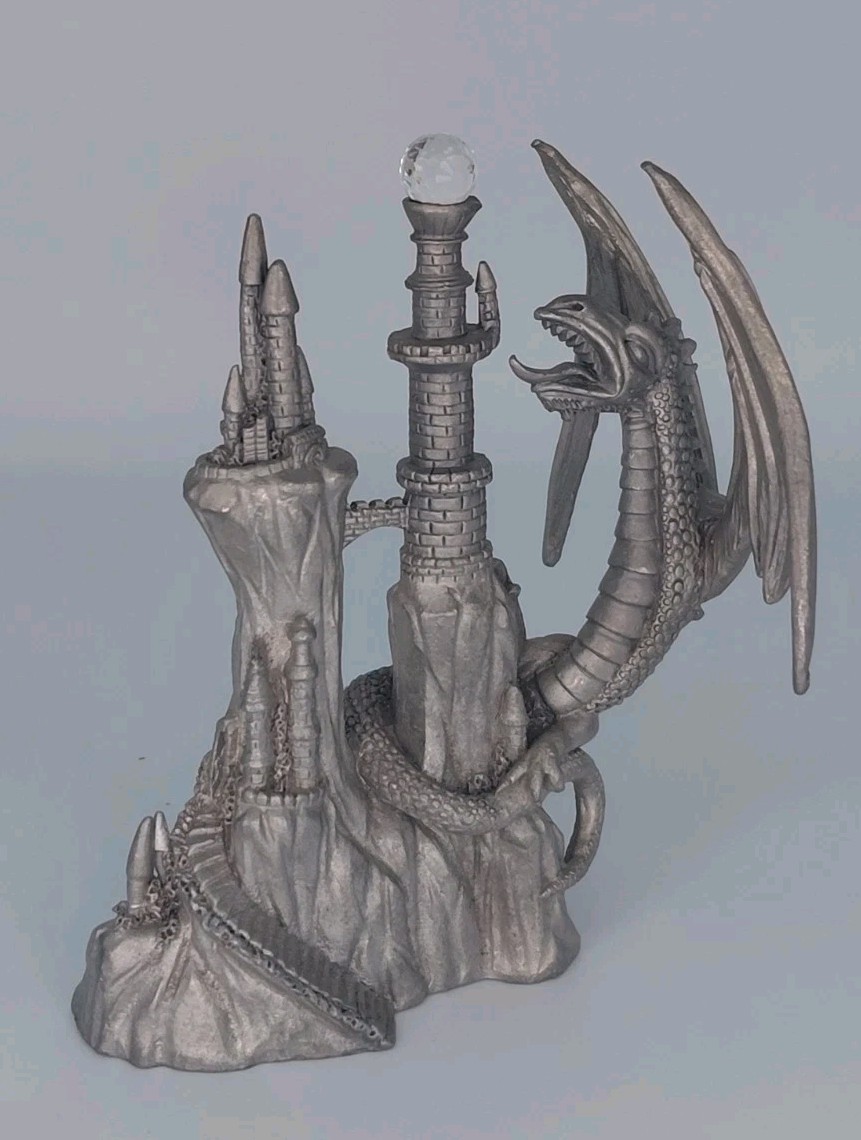 Spoontiques Pewter Winged Dragon Coiled Around Tower MR834