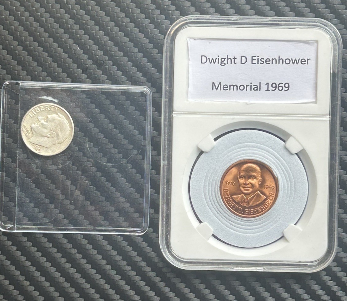 1890 -1969 Dwight D. Eisenhower Small Copper Penny-Size Coin With 1957 Dime