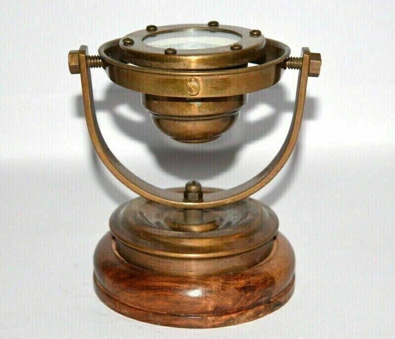 Antique brass nautical gimbal compass vintage ship binnacle gimballed compass
