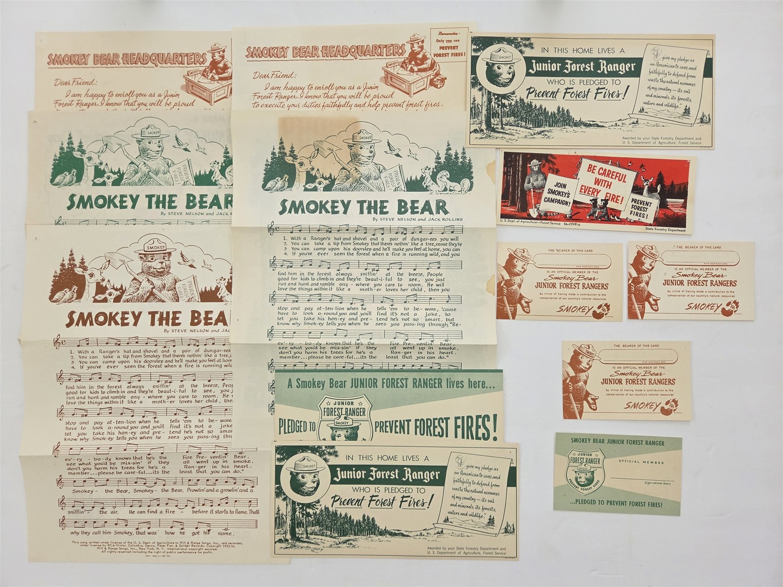 1950s vintage SMOKEY BEAR JUNIOR FOREST RANGER kit ephemera FOREST FIRES