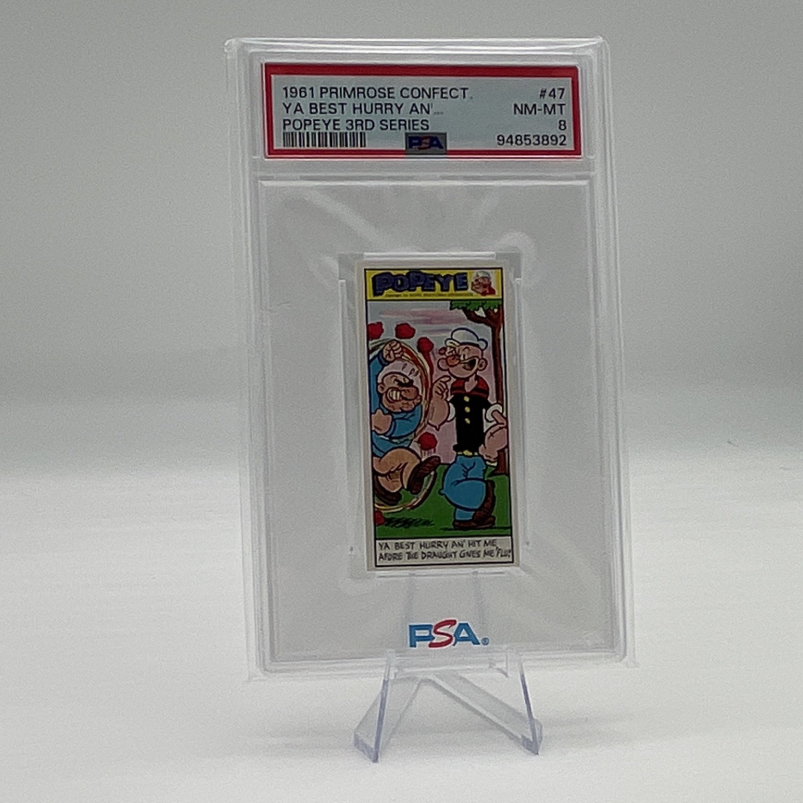 1961 PRIMROSE CONFECTION POPEYE 3RD SERIES #47 YA BEST HURRY AN'... PSA 8