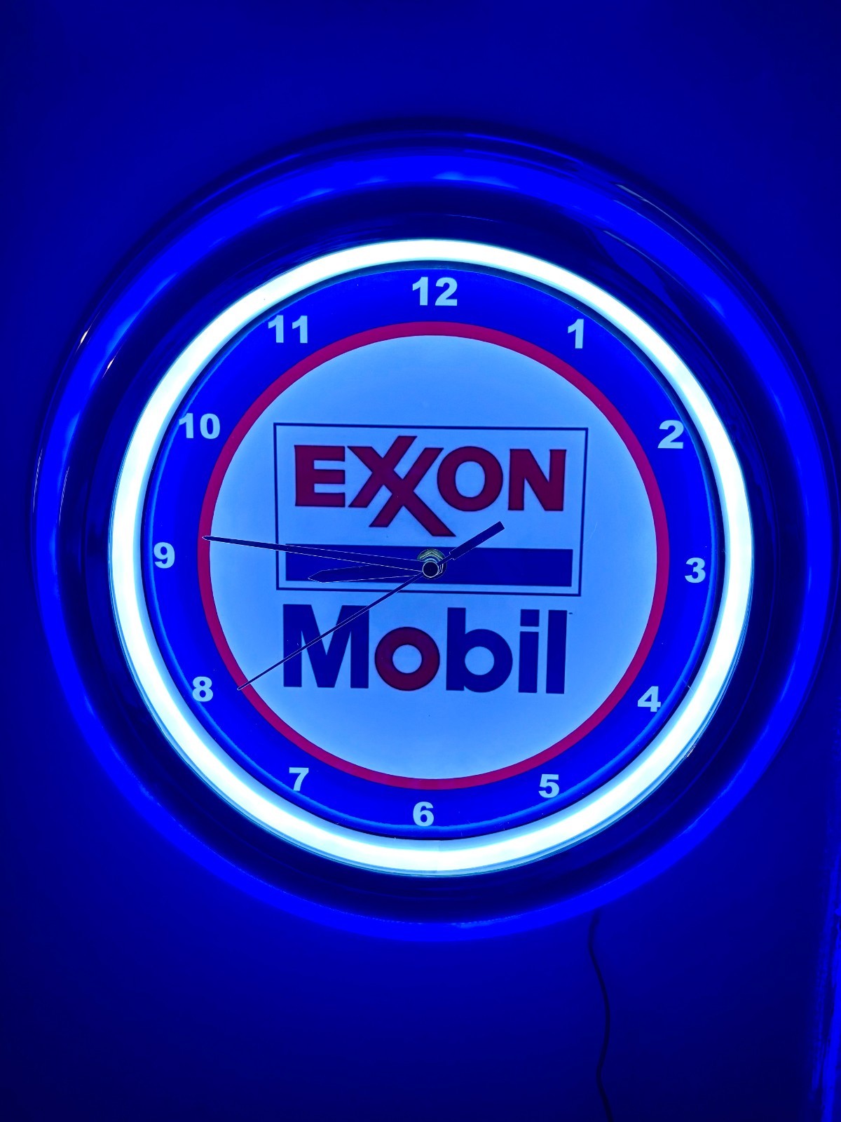 Mobil Exxon Oil Gas Service Station Garage Man Cave Neon Style LED Clock Sign