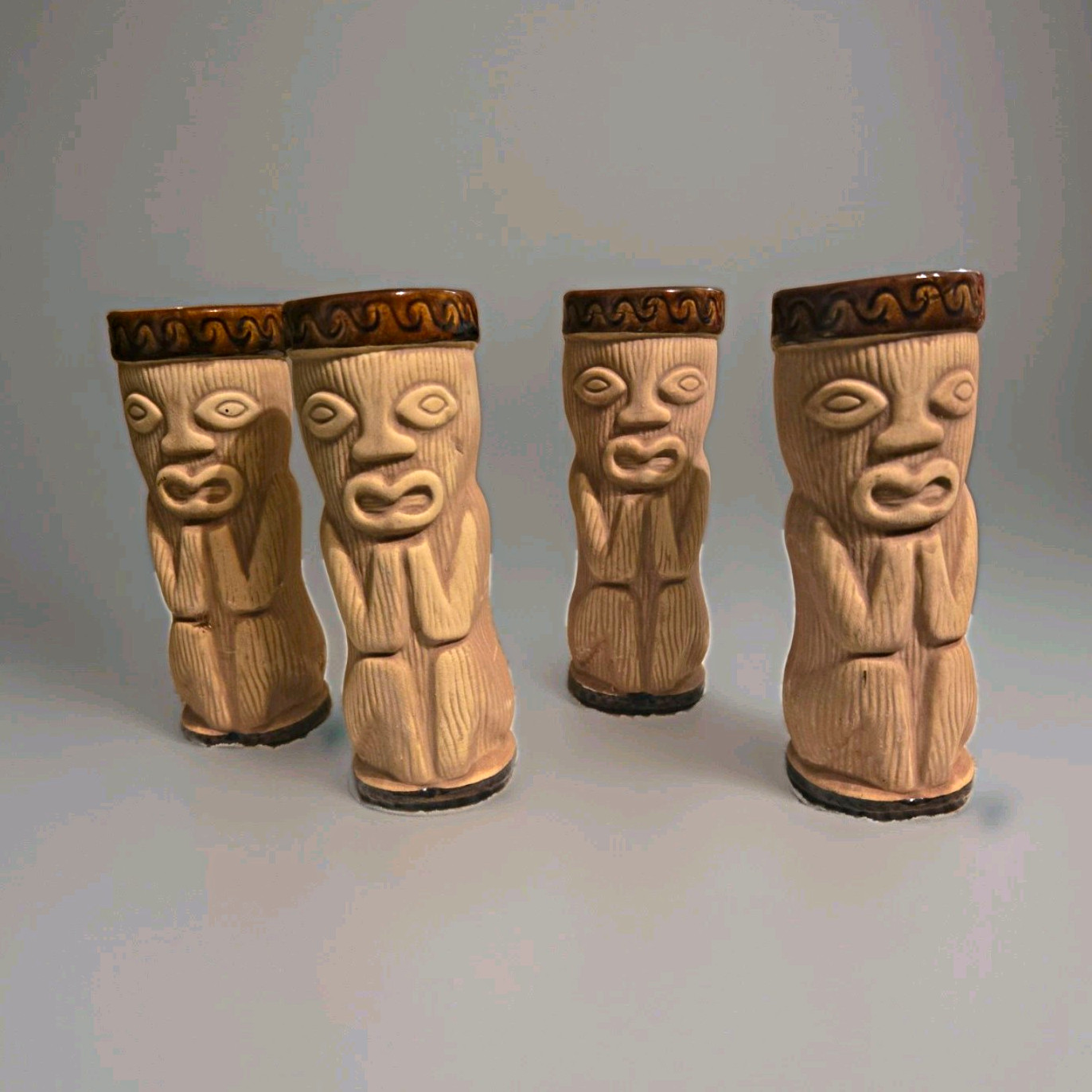 Vintage 1960s Tiki Mugs Set of 4 Paul Marshall Products PMP Japan Peanut Mug MCM