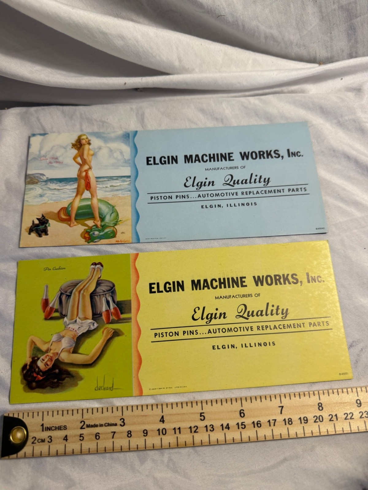 Vintage Elgin Machine Works Pin-Up Advertising Inserts - Set of 2
