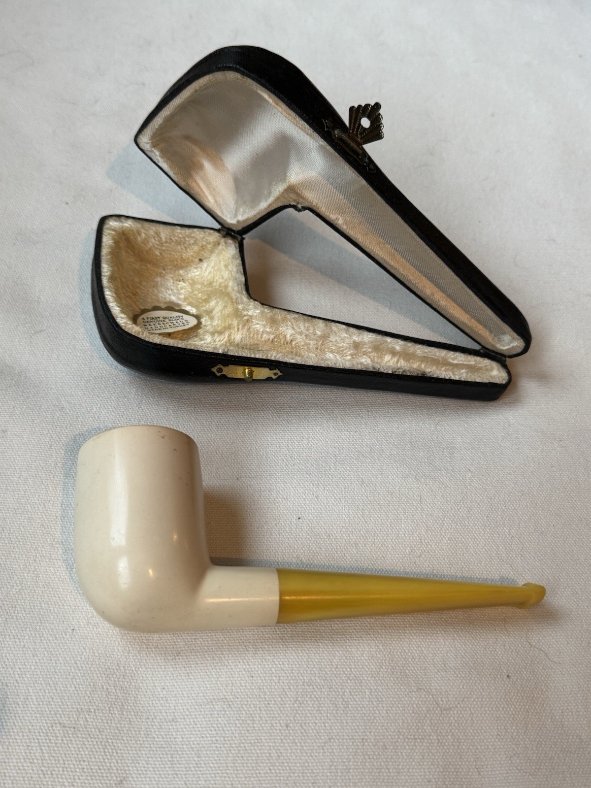 Vintage ‘60s - 70s Smooth Billiard Bent Large Bowl Meerschaum Pipe & Fitted Case