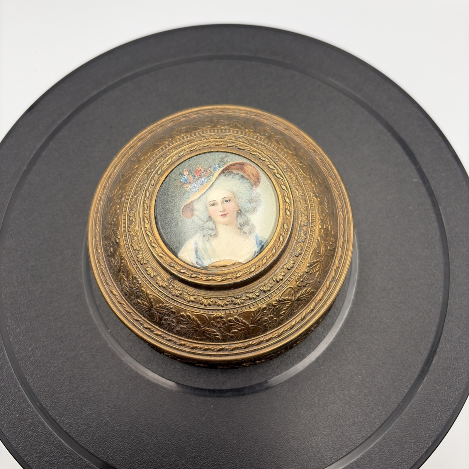 Vintage P.N.C.W. Ornate Brass Trinket Box Vanity Powder Jewelry Victorian USA