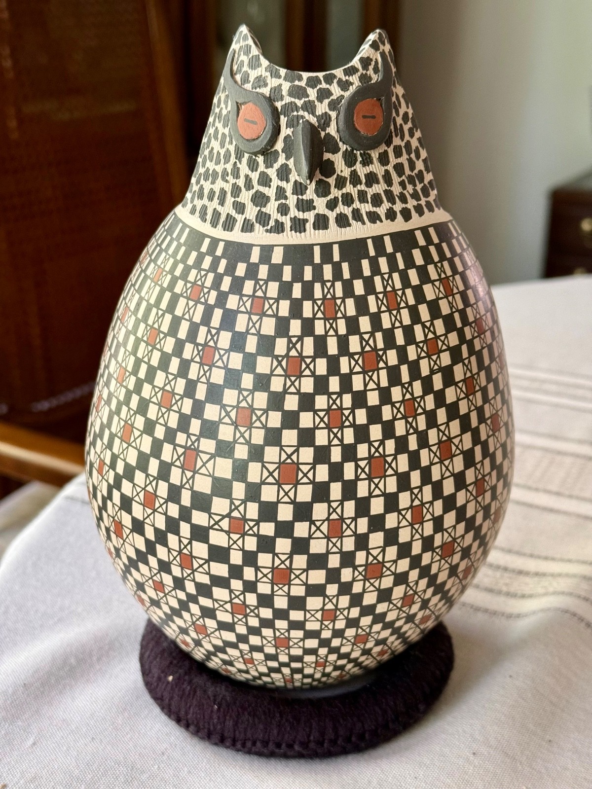 Vintage Mata Ortiz Pottery Owl Effigy Signed by Cristina Acosta