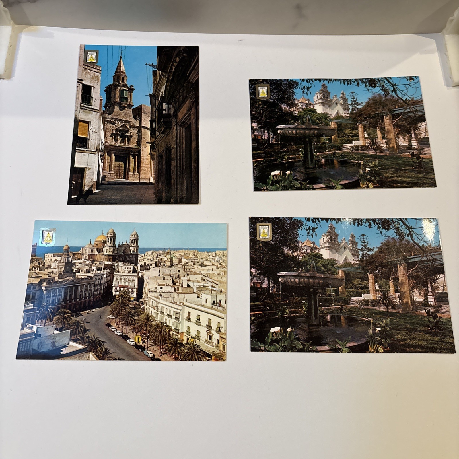 Lot of 4 Vintage 60s Cadiz Spain Gold Shield Crest Postcards Subirats Casanovas 