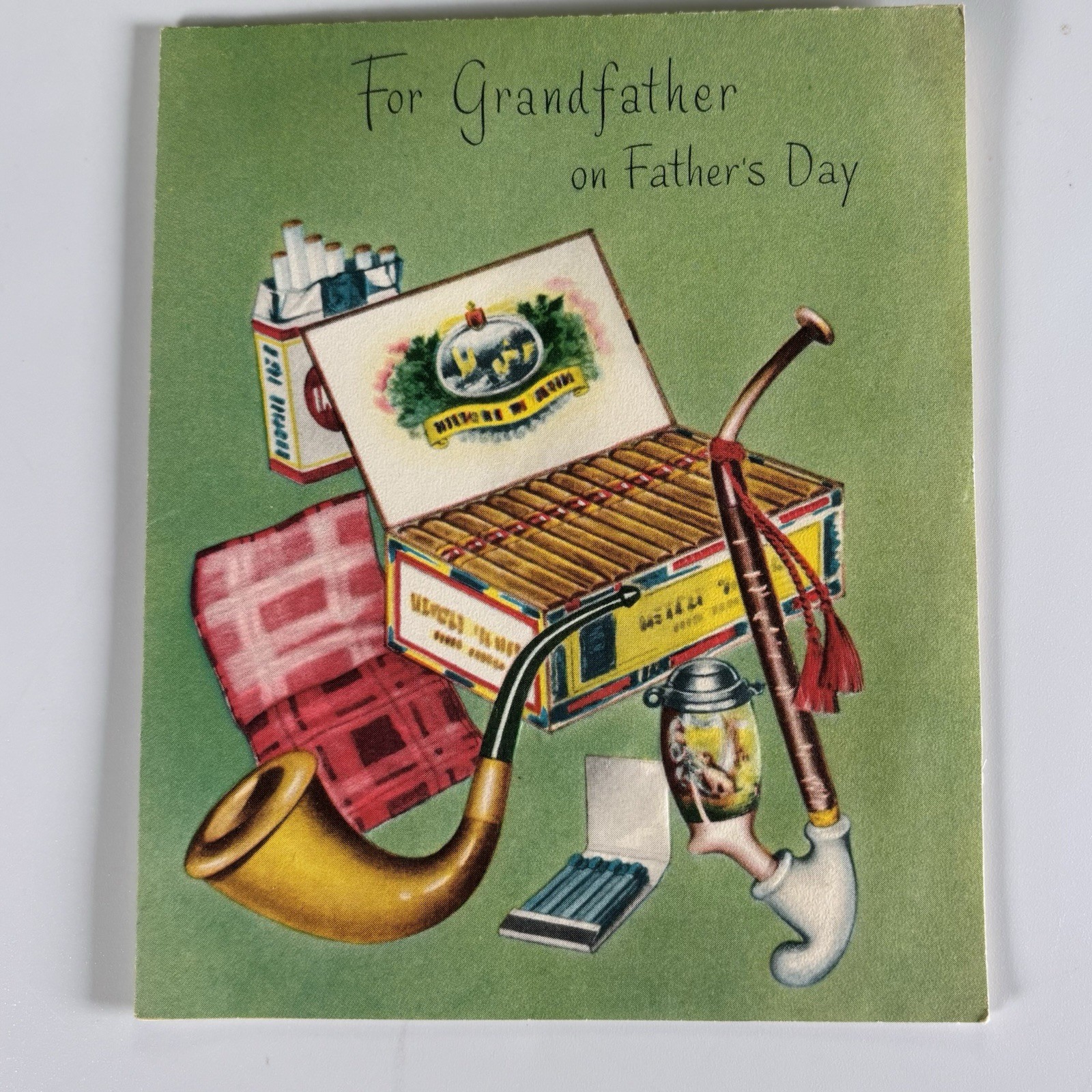 Vintage Father’s Day Greeting Card Grandfather Pipe Cigars Tobacco Smoking