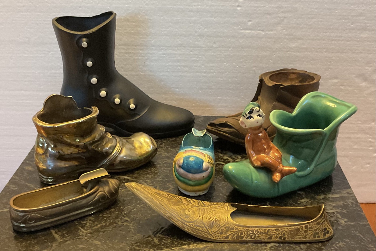 Vintage Antique Shoe Boot Slipper Lot 7 Ashtrays Trinket Match Holders Vases