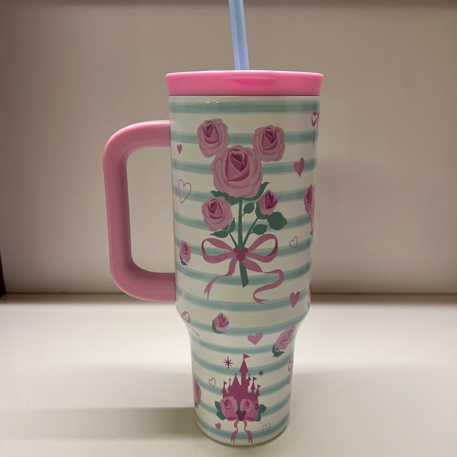 NEW 2026 WALT DISNEY WORLD CASTLE BOW ROSES HEARTS HOT & COLD TUMBLER 40oz 🎀 