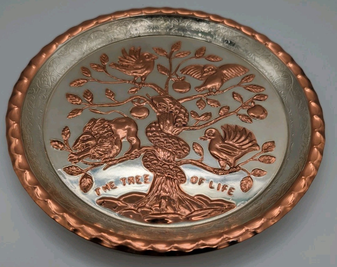​Vintage David Miro Israel Silver Copper Tree of Life Wall Hanging Plaque Plate