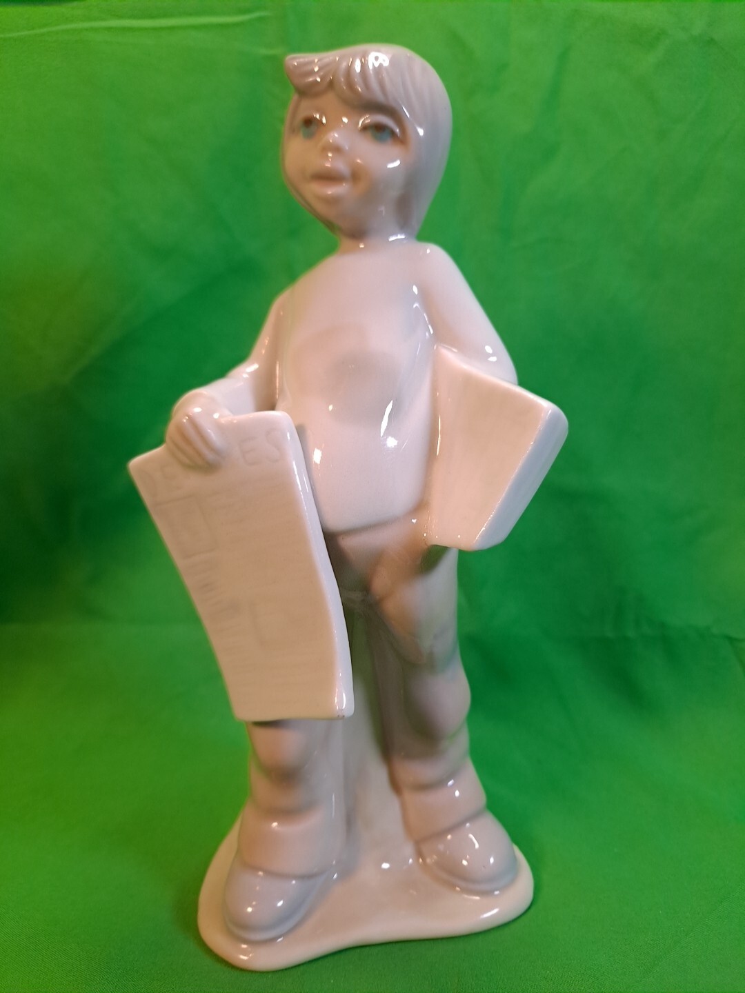 Vintage Tengra Porcelain Figurine Boy Selling Newspapers Made in Spain