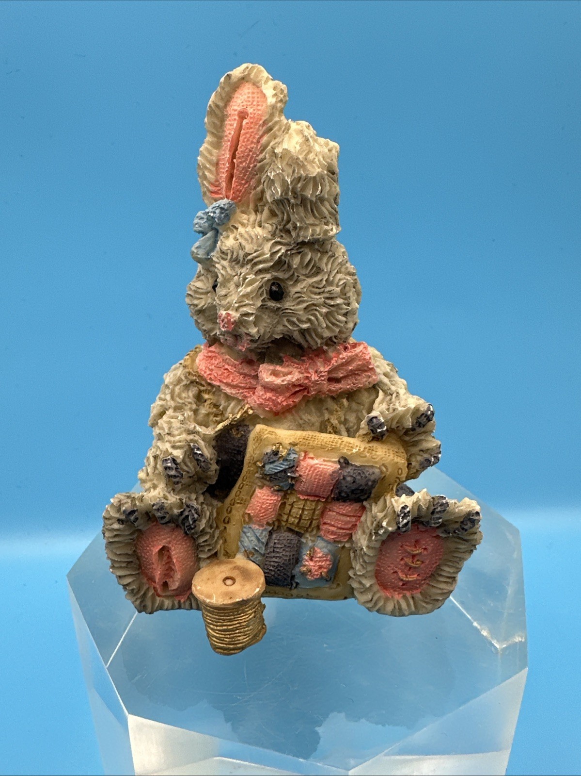 Vintage 90s Bunny Rabbit Figurine Sewing Quilt Cottagecore Decor