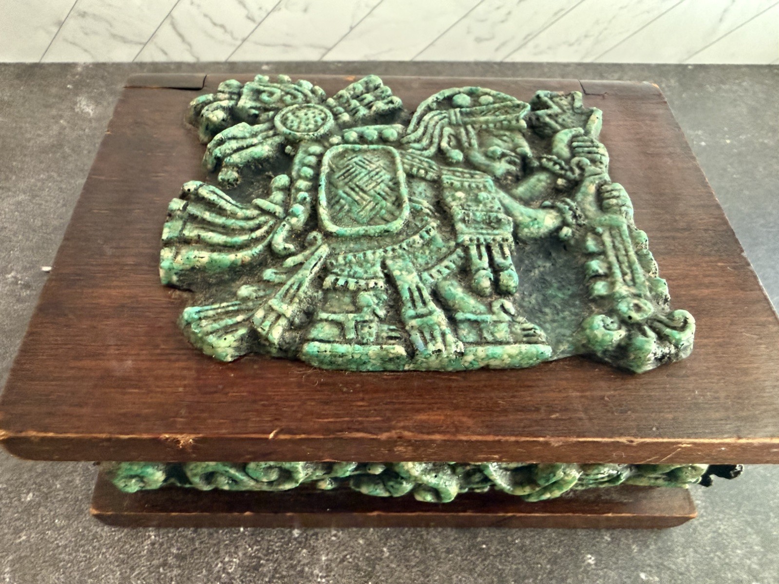 Vintage Aztec Or Mayan Decorated Keepsake/jewelry Box. Measurements In Pictures