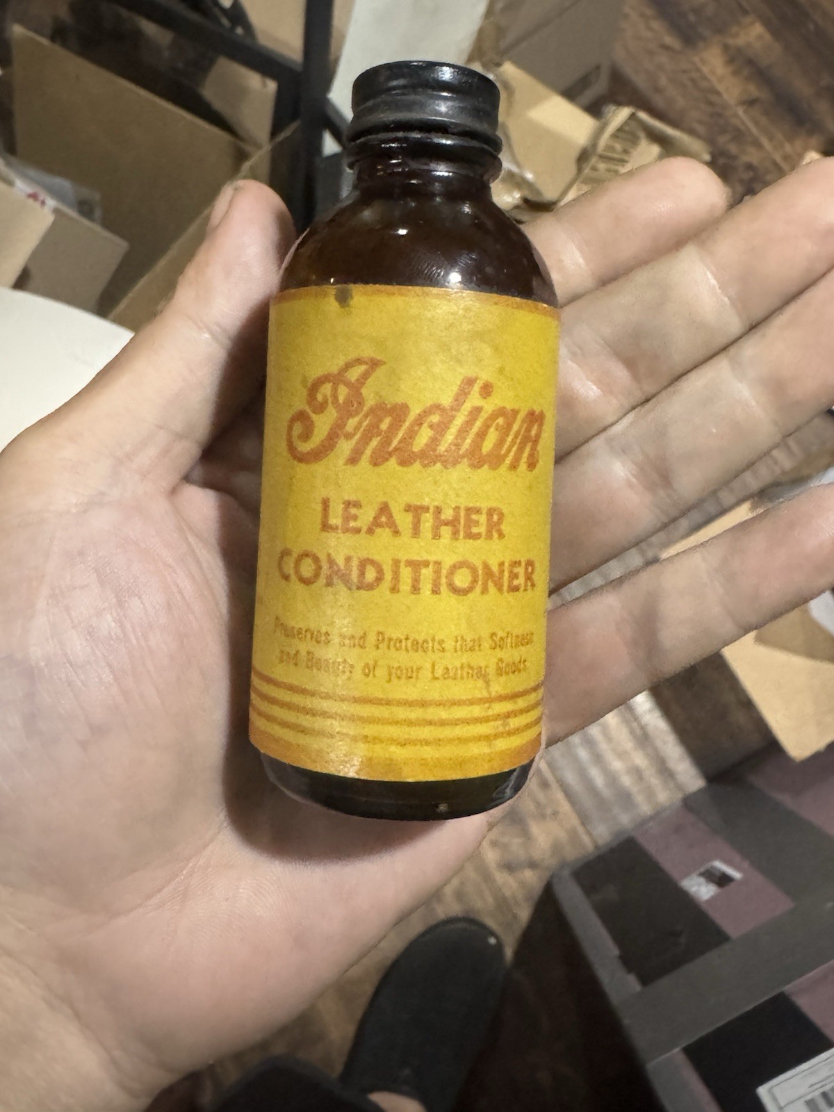 Vintage Indian Motorcycle Leather Conditioner Glass Bottle Mostly Full